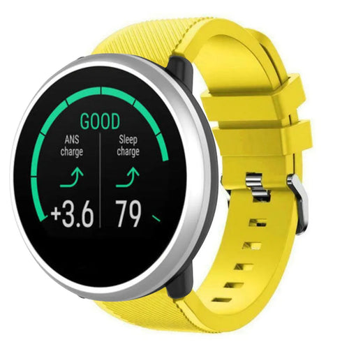 Twill Silicone Strap, yellow, on a watch, 3/4 front view