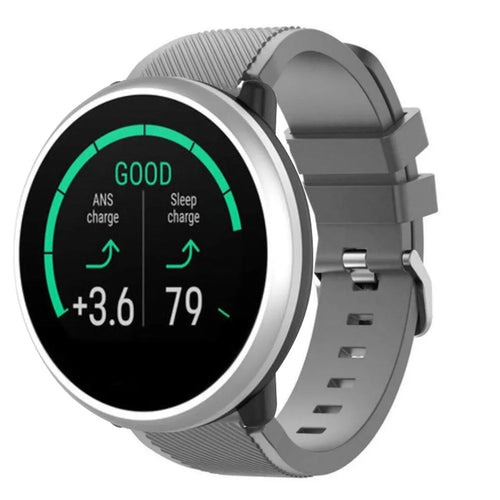Twill Silicone Strap, grey, on a watch, 3/4 front view