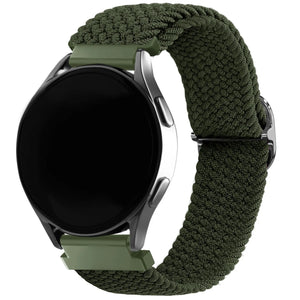 Nylon Adjustable Braided Strap, green, on a watch, 3/4 front view