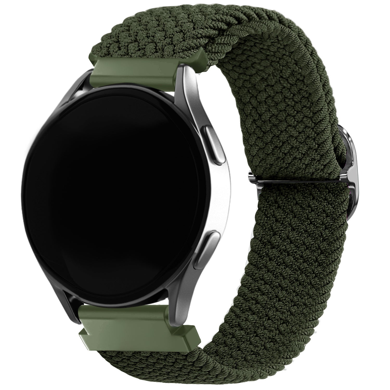 Nylon Adjustable Braided Strap, green, on a watch, 3/4 front view