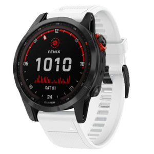 Silicone Strap, white, on a watch, 3/4 front view