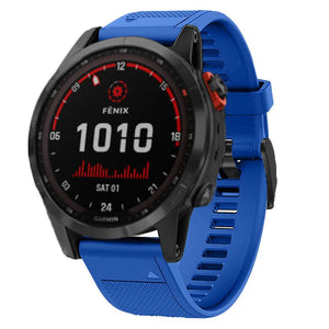 Silicone Strap, blue, on a watch, 3/4 front view