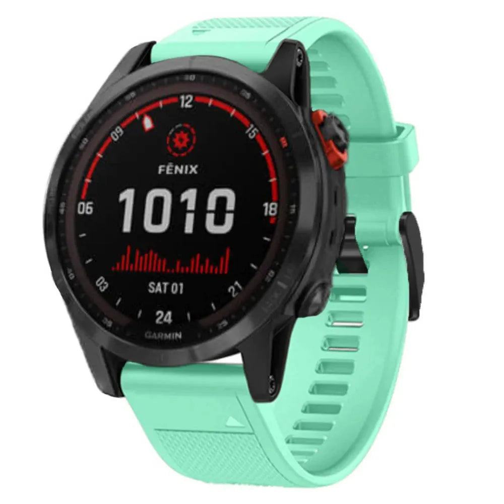 Silicone Strap, aqua, on a watch, 3/4 front view
