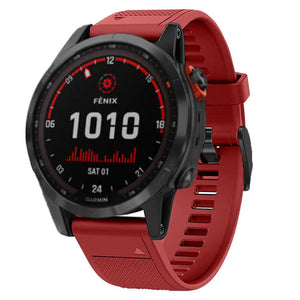 Silicone Strap, red, on a watch, 3/4 front view