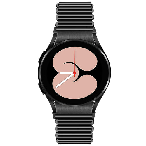 Steel Loop Strap, black, on a watch, 3/4 front view