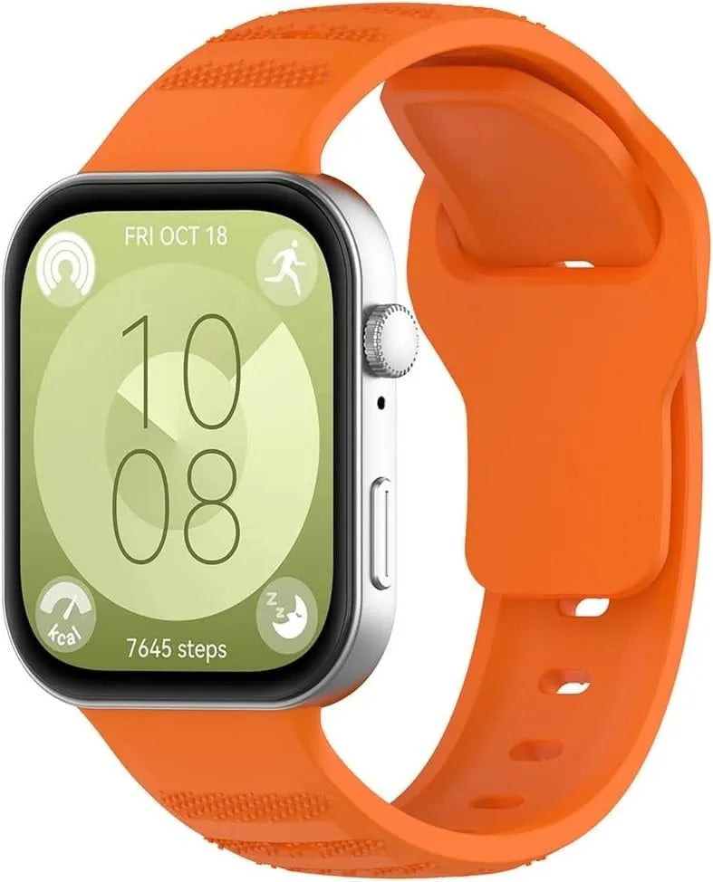 Outdoor Silicone Strap, orange, on a watch, 3/4 front view
