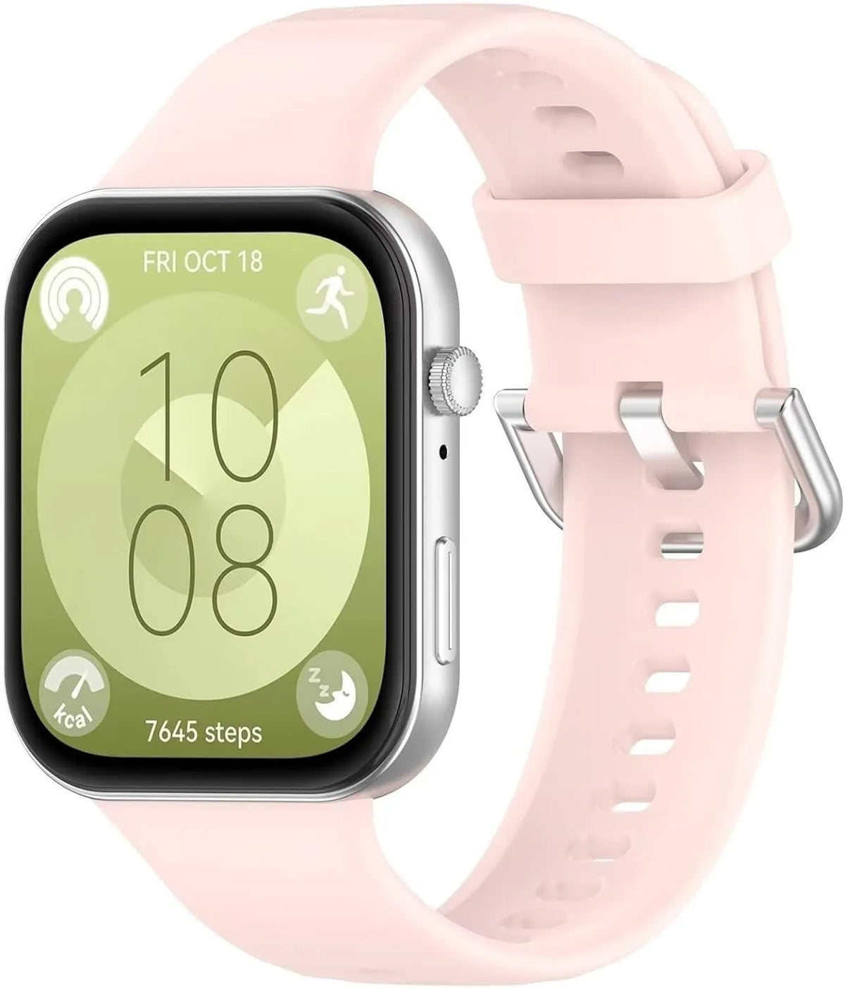 Silicone Strap, light pink, on a watch, 3/4 front view