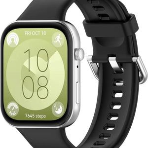Silicone Strap, black, on a watch, 3/4 front view