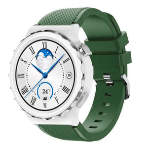 Twill Silicone Strap, army green, on a watch, 3/4 front view