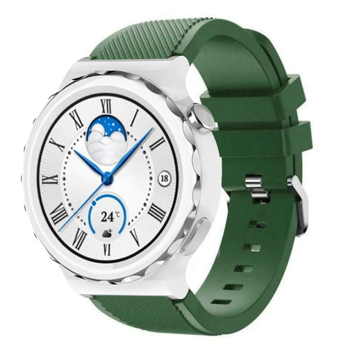 Twill Silicone Strap, army green, on a watch, 3/4 front view