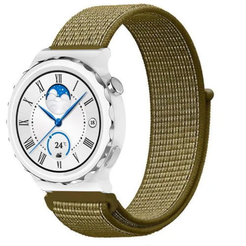 Nylon Strap, olive, on a watch, 3/4 front view