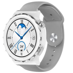 Silicone Sport Strap, grey, on a watch, 3/4 front view