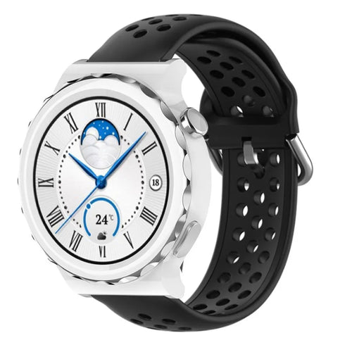 Breathable Silicone Strap, black, on a watch, 3/4 front view