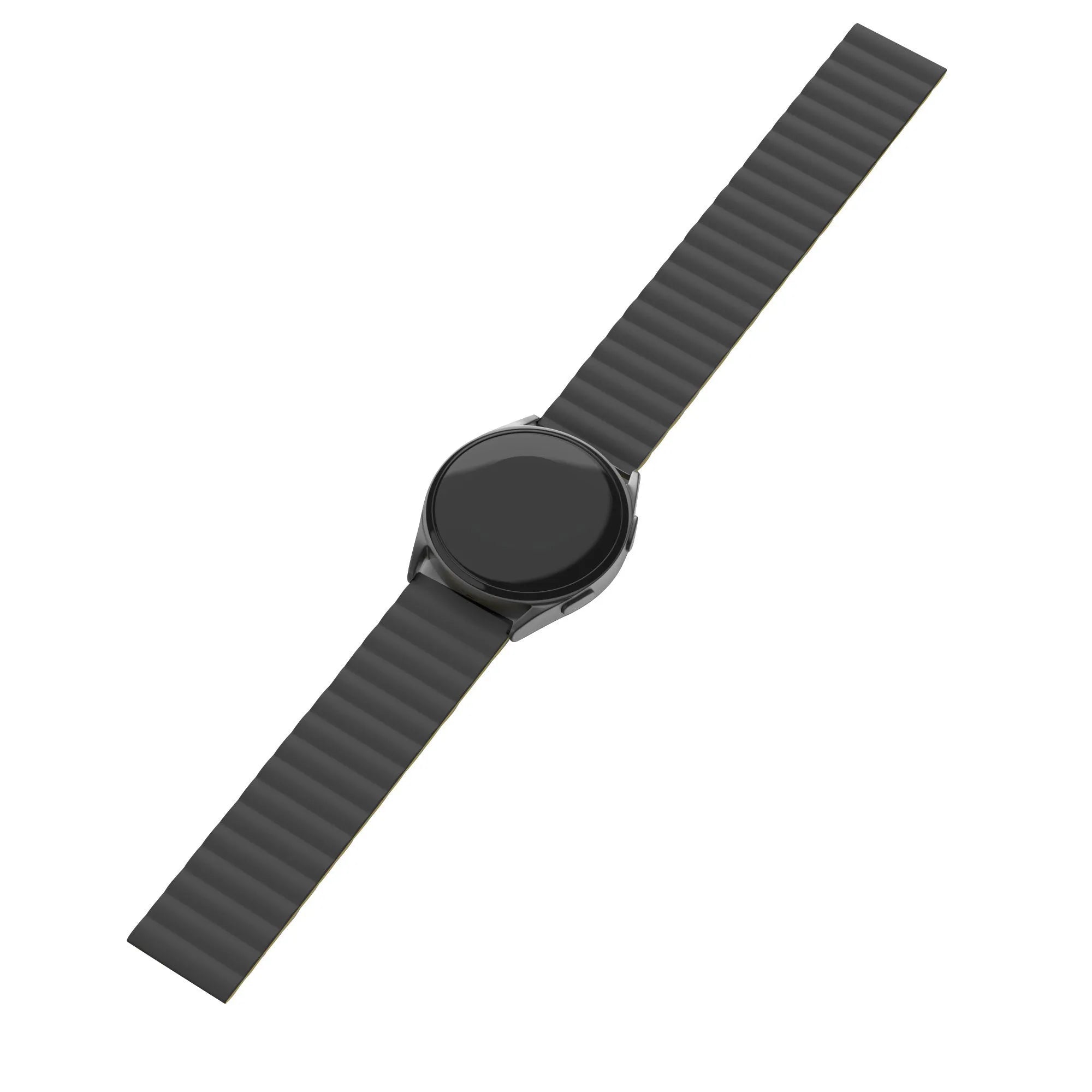 Magnetic Silicone Strap, black/yellow, on a watch, 3/4 front view