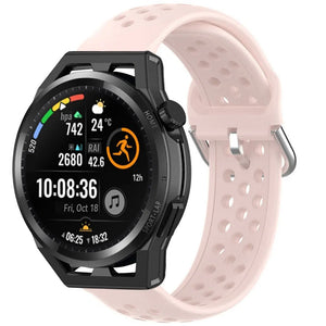 Breathable Silicone Strap, pink, on a watch, 3/4 front view