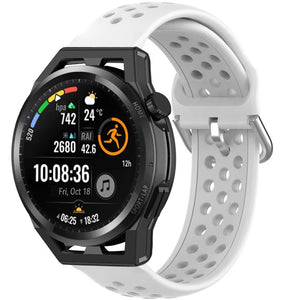 Breathable Silicone Strap, white, on a watch, 3/4 front view