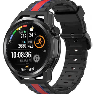 Silicone Special Edition Strap, black/red, on a watch, 3/4 front view
