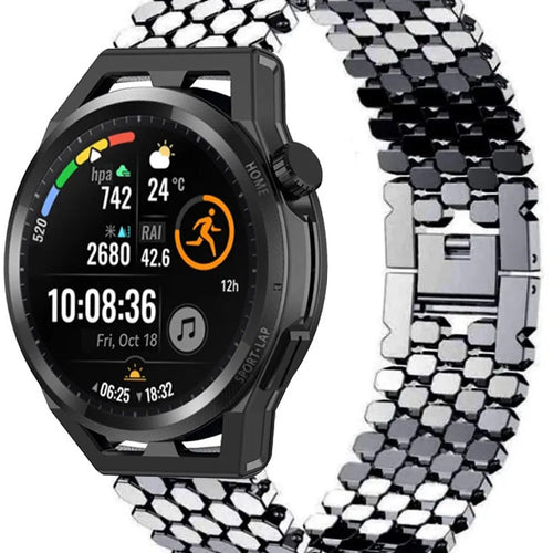Steel Strap Hexagons, black, on a watch, 3/4 front view