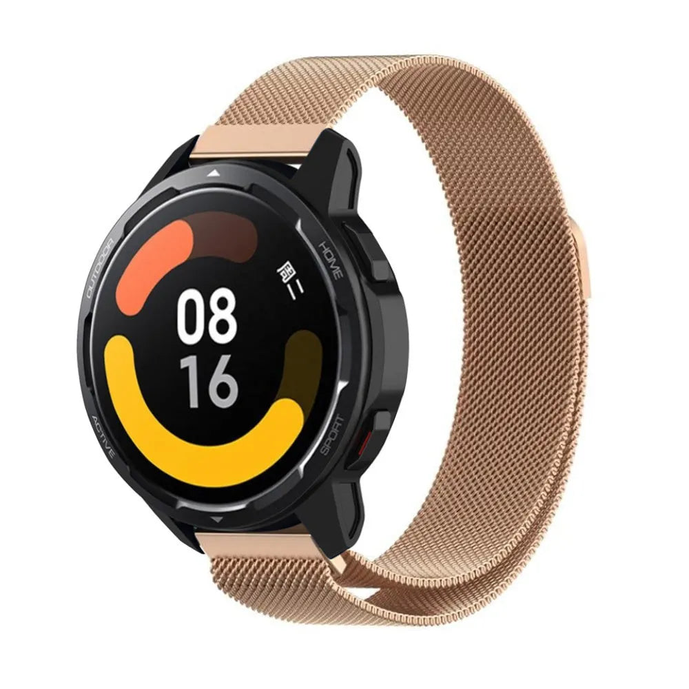 Milanese Strap, rose gold, on a watch, 3/4 front view