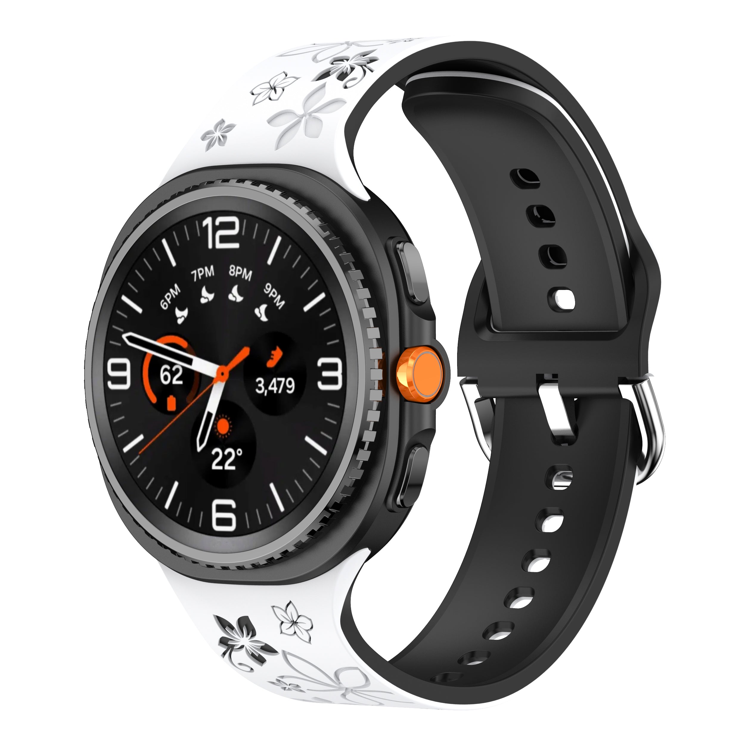 Bracelet silicone avec fleurs Samsung Galaxy Watch 8 Classic (blanc/noir)