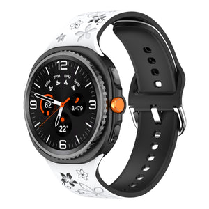 Samsung Galaxy Watch 8 - 44mm Silikonarmband mit Blumenmuster (Weiß/Schwarz)