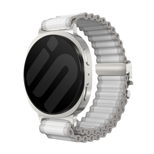 Samsung Galaxy Watch 8 - 40mm Outdoor Nylonarmband mit P-Schnalle (Weiß mit Silber)