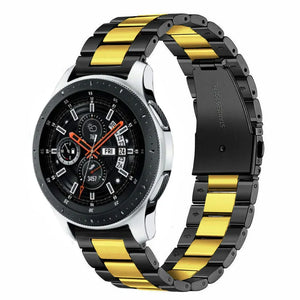 Steel Strap, black/gold, on a watch, 3/4 front view