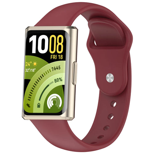 Silicone Sport Strap, wine red, on a watch, 3/4 front view