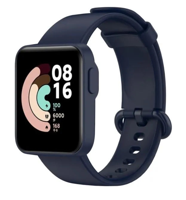 Silicone Strap, dark blue, on a watch, 3/4 front view
