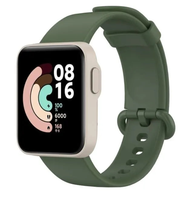 Silicone Strap, dark green, on a watch, 3/4 front view
