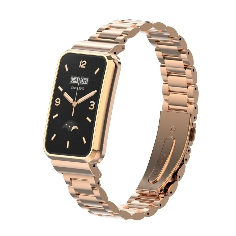 Steel Strap, rose gold, on a watch, 3/4 front view