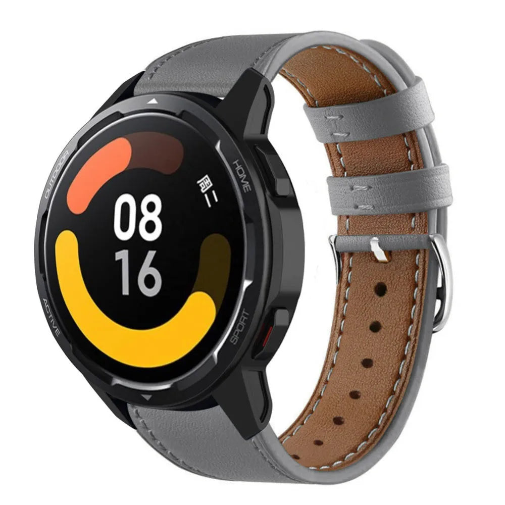 Modern Leather Strap, grey, on a watch, 3/4 front view