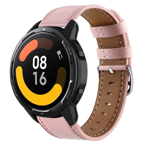 Modern Leather Strap, pink, on a watch, 3/4 front view