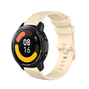 Premium Silicone Strap, beige, on a watch, 3/4 front view