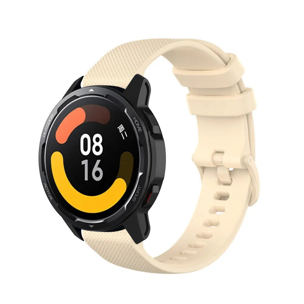 Premium Silicone Strap, beige, on a watch, 3/4 front view