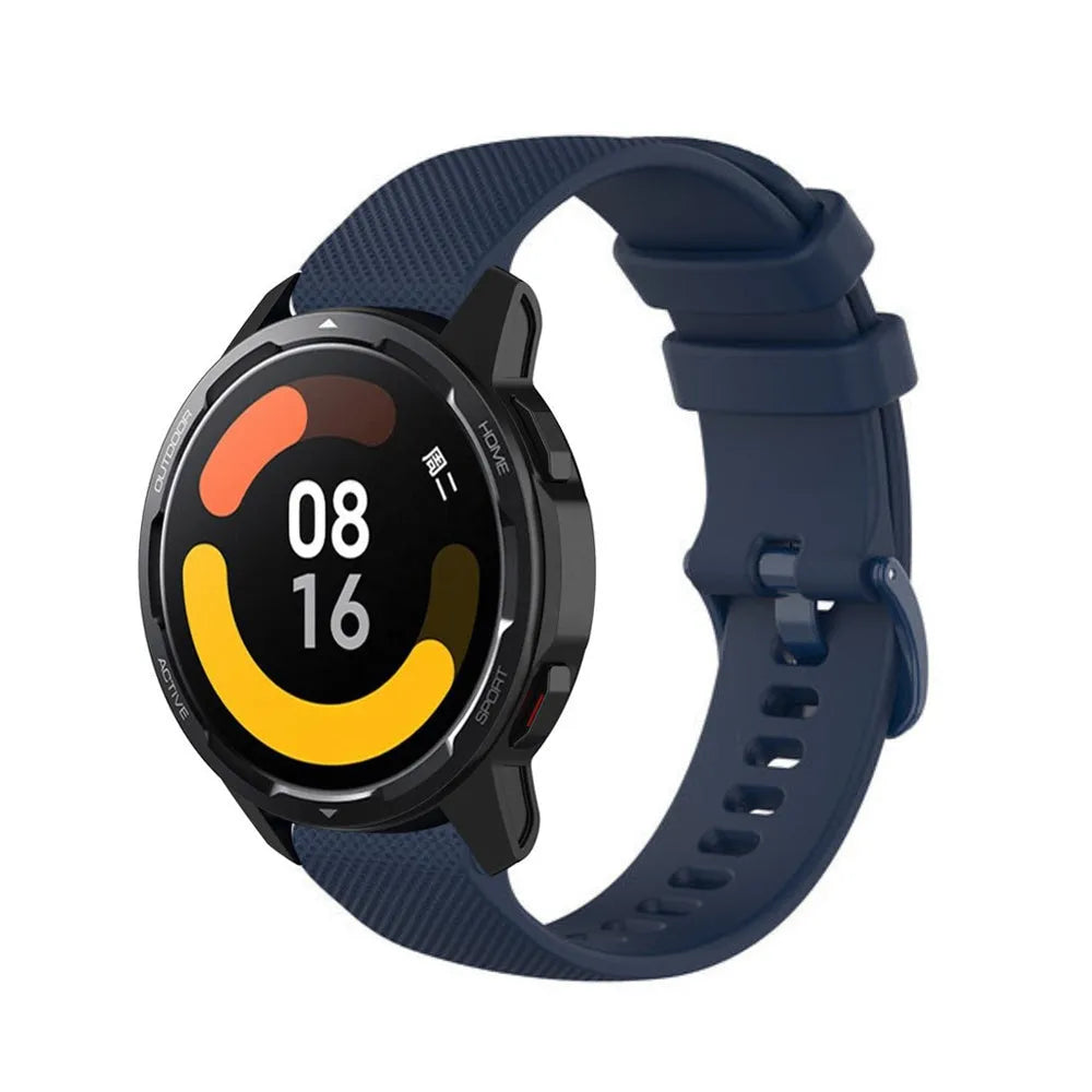 Premium Silicone Strap, dark blue, on a watch, 3/4 front view