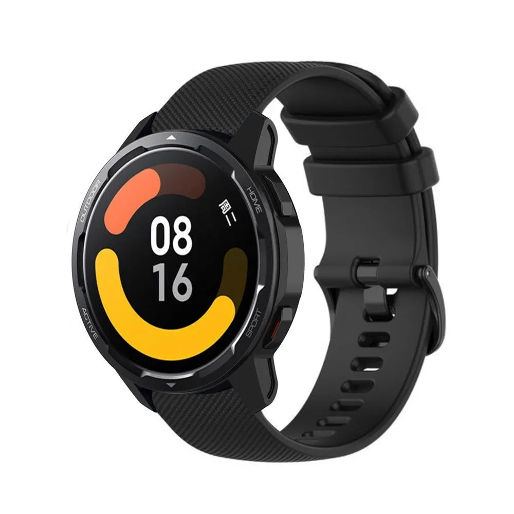 Premium Silicone Strap, black, on a watch, 3/4 front view