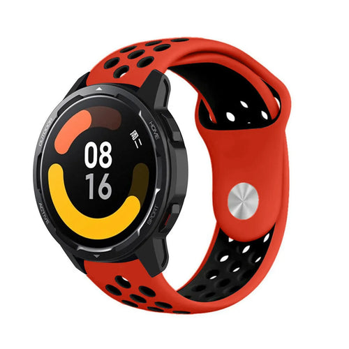 Silicone Sport Strap, red/black, on a watch, 3/4 front view