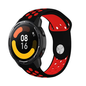 Silicone Sport Strap, black/red, on a watch, 3/4 front view
