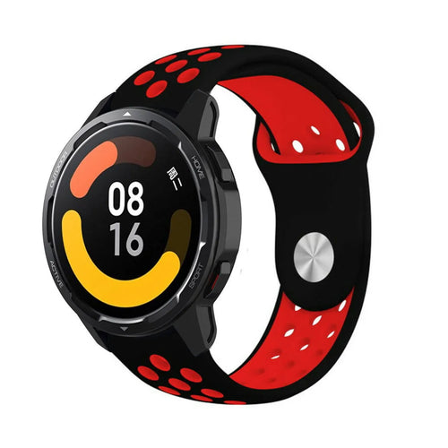 Silicone Sport Strap, black/red, on a watch, 3/4 front view