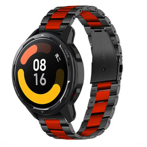 Steel Strap, black/red, on a watch, 3/4 front view