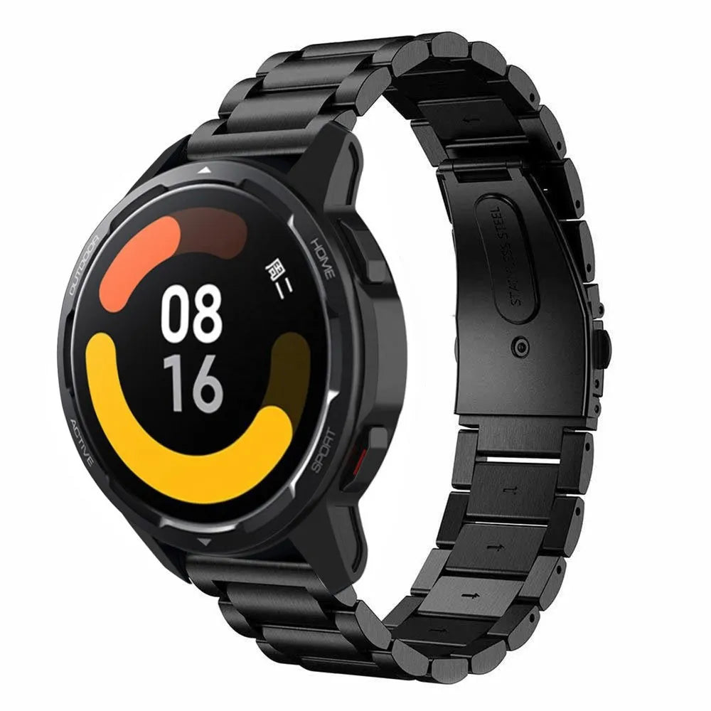Steel Strap, black, on a watch, 3/4 front view