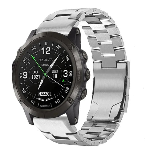 Titanium Strap, silver, on a watch, 3/4 front view