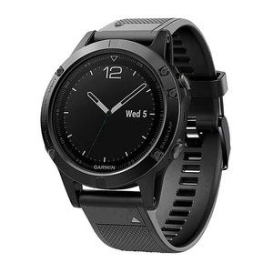 Silicone Strap, black, on a watch, 3/4 front view