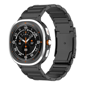 Titanium Strap, black, on a watch, 3/4 front view