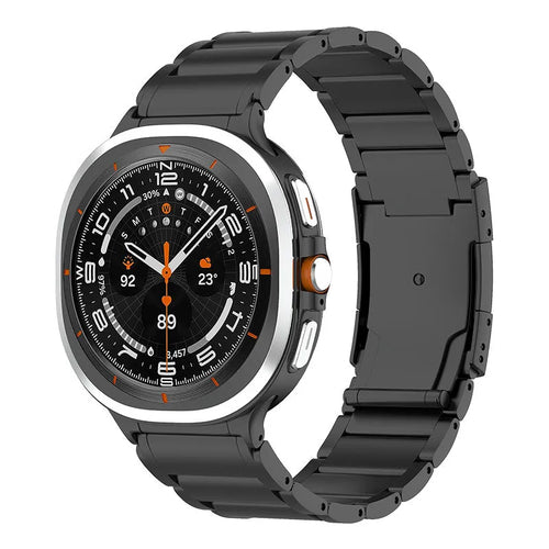 Titanium Strap, black, on a watch, 3/4 front view