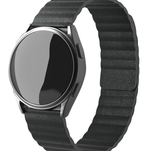 Leather Loop Strap, black, on a watch, 3/4 front view