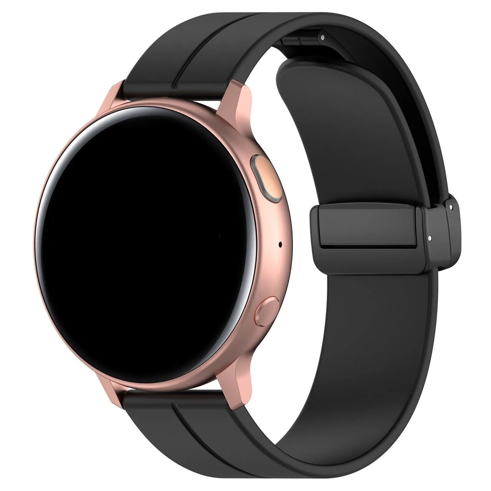 D-Buckle Silicone Strap, black, on a watch, 3/4 front view