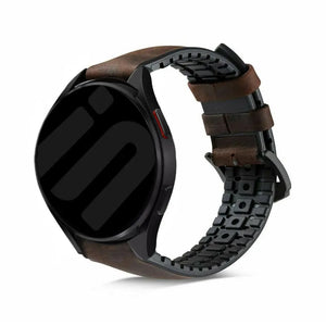 Leather / Silicone Strap, brown, on a watch, 3/4 front view