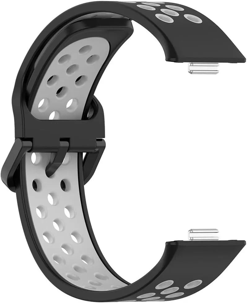 Silicone Sport Strap, black/grey, on a watch, 3/4 front view